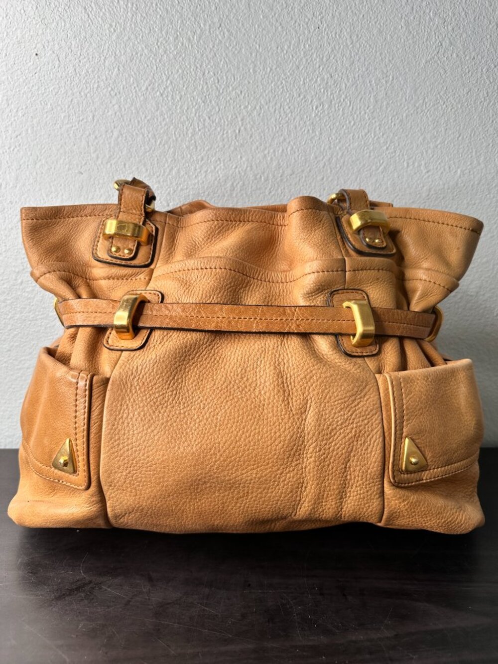 B. Makowsky Camel Tan Leather Hobo Shoulder Bag Purse - Picture 6 of 10